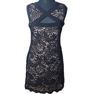 Love fast live hard lace black dress key hole sleeveless sz L